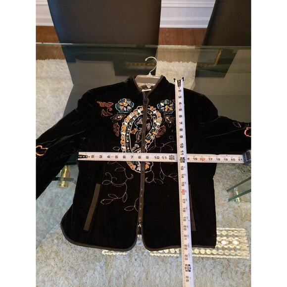 Harve Benard Womens Black Velvet Floral Embroidered Sequin Zip Blazer Jacket 10P - Picture 7 of 14